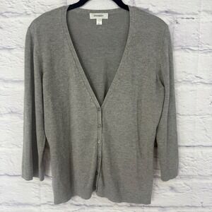 Dress Barn Gray V Neck Button Up Cardigan Sweater Women Size L